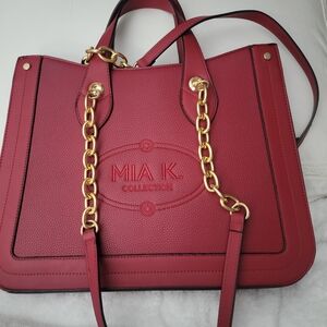 Red Vegan Leather MiA K Tote Collection with Gold Accents